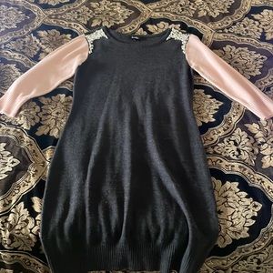 Gray Dress with pink sleeves
